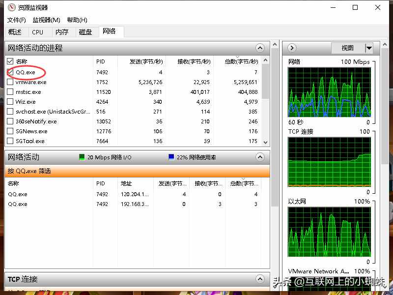 使用Windows资源监视器，查询对方QQ IP地址