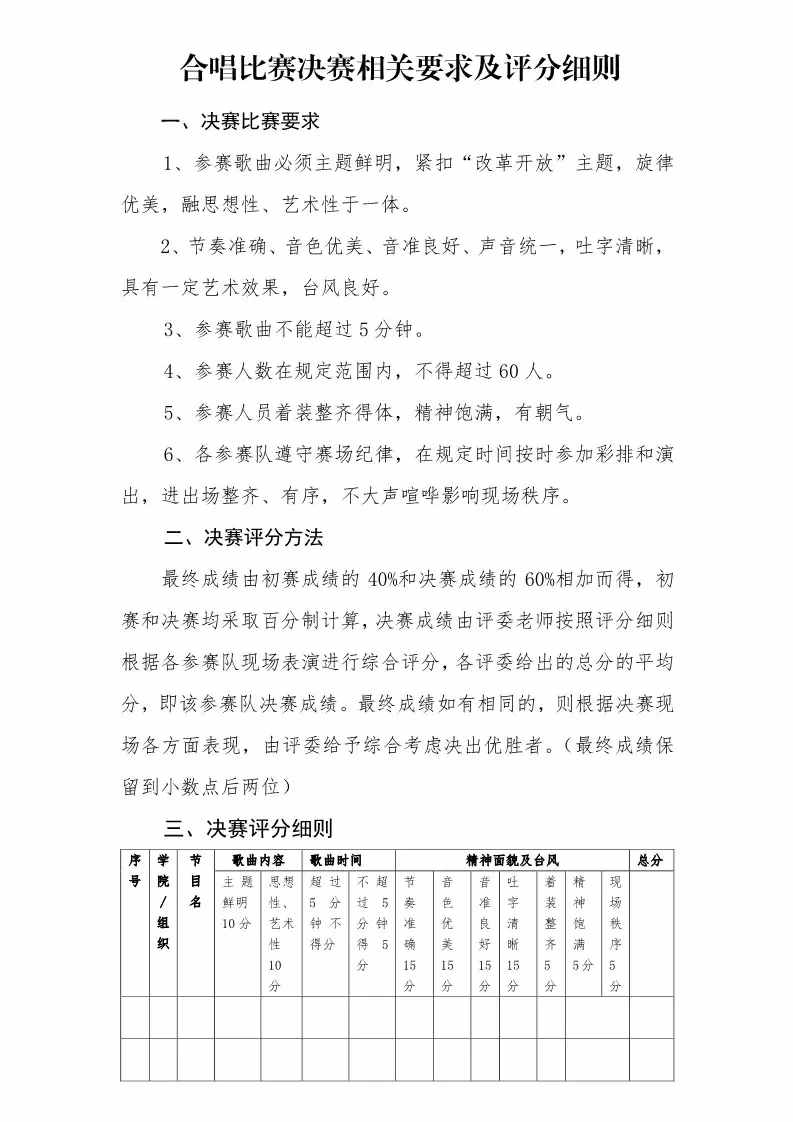 砥砺四十载 赞歌颂中华｜合唱大赛评分细则及决赛人员名单公示