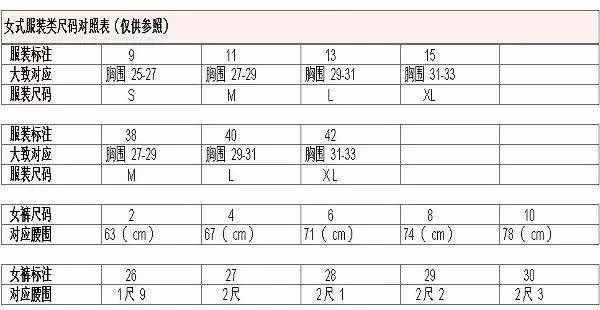 史上最全衣服、裤子、鞋子、文胸尺码对照表